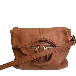 Fossil brown leather two way messenger bag